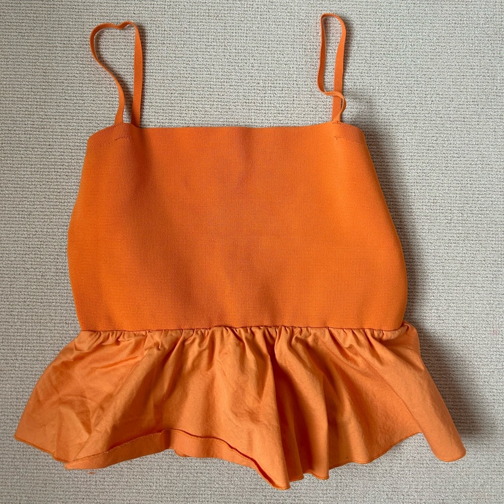 Zara Cropped Orange Dainty Top With Tie-able Bow in the Back